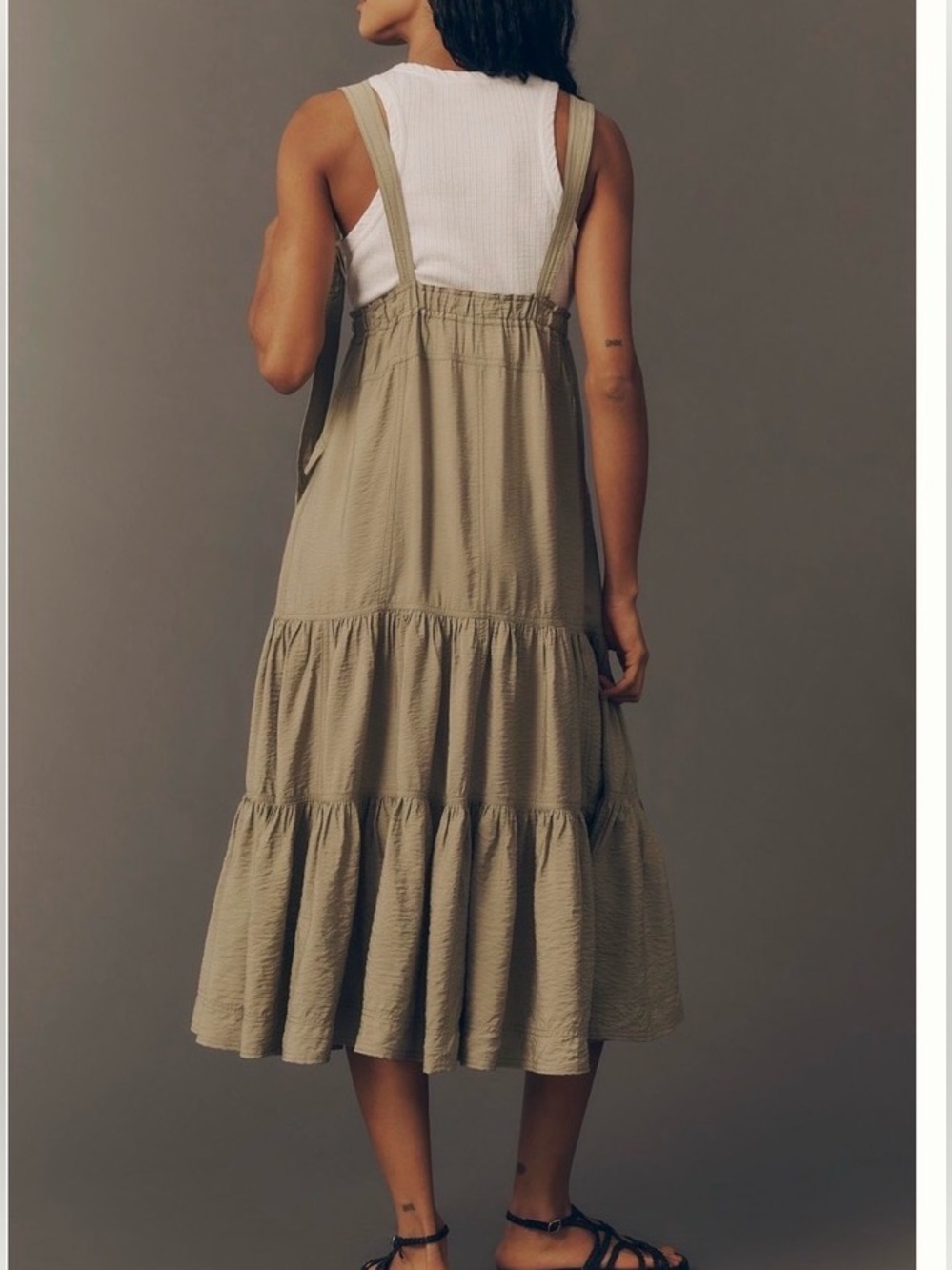 Anthropologie Pilcro Tiered Midi Pinafore Dress in Moss. Size S. MSRP $178 - Picture 3 of 16